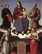 PERUGINO, Pietro Madonna and Child with Four Saints (Tezi Altarpiece) af oil